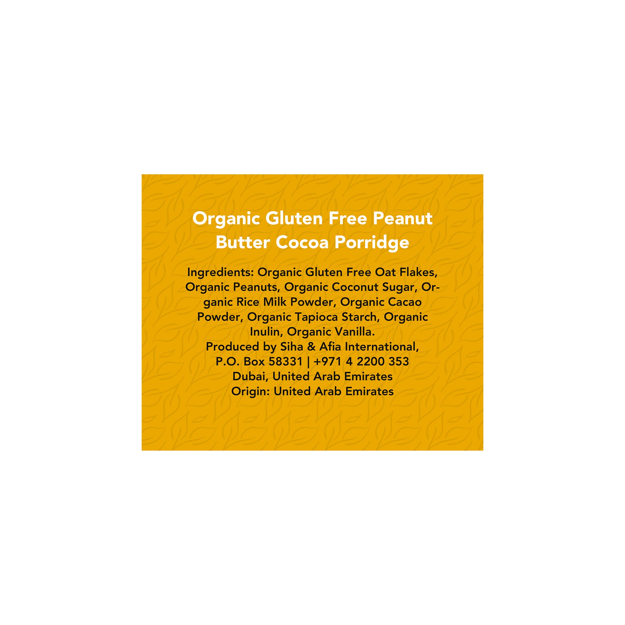 Organic Gluten Free  Peanut Butter Cocoa Porridge