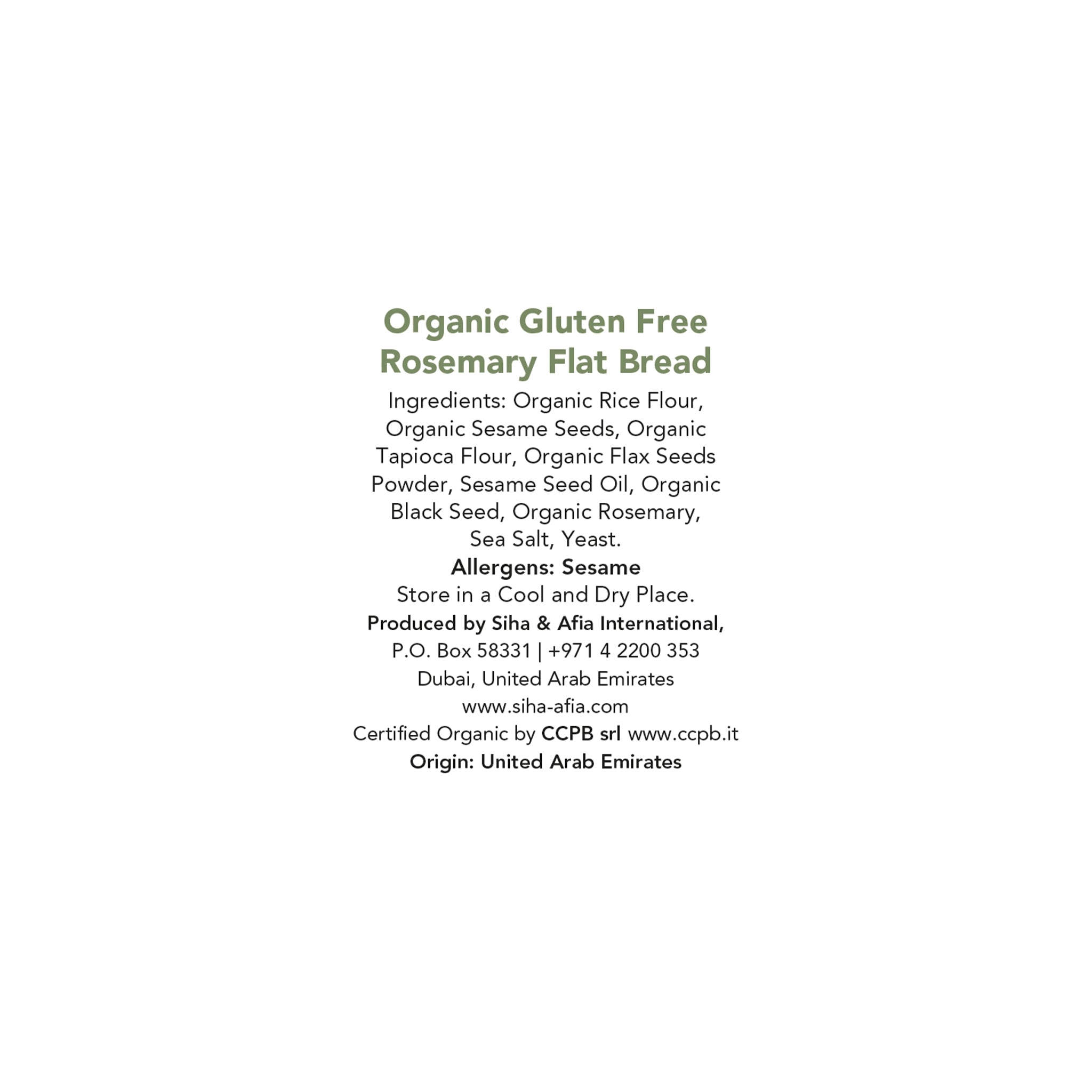 Organic Gluten Free Rosemary Flat Bread